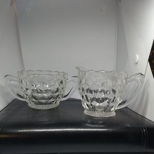 Vintage Fostoria American Glass Creamer & Sugar Bowl CUBE PRISM 2-Piece Set